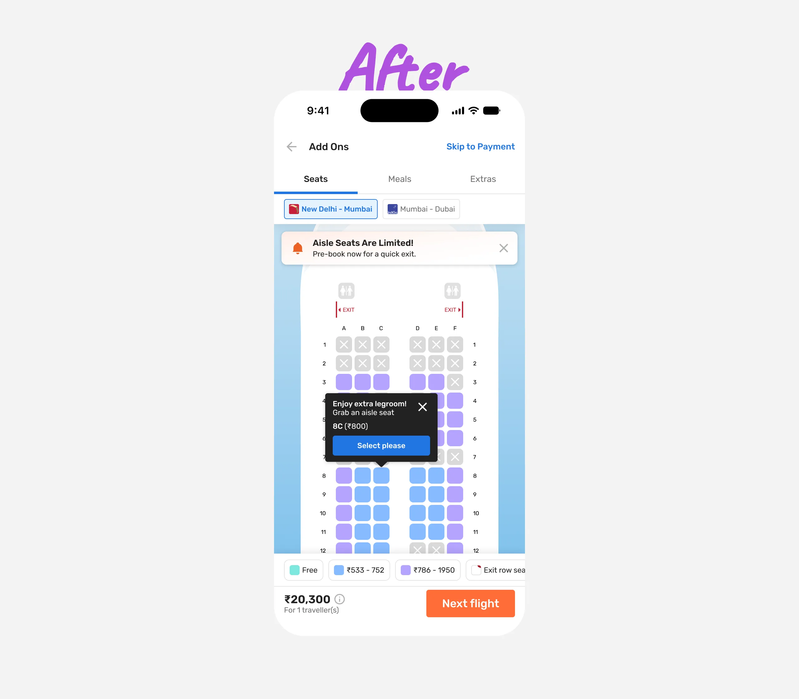 Final seat selection screen