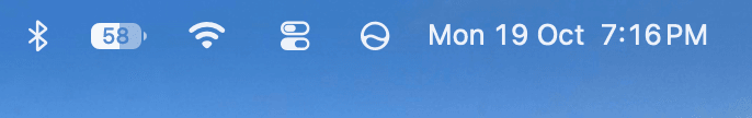 The macOS menu bar showing Bluetooth, the battery at 58 percent, Wi-Fi, Control Center and the date